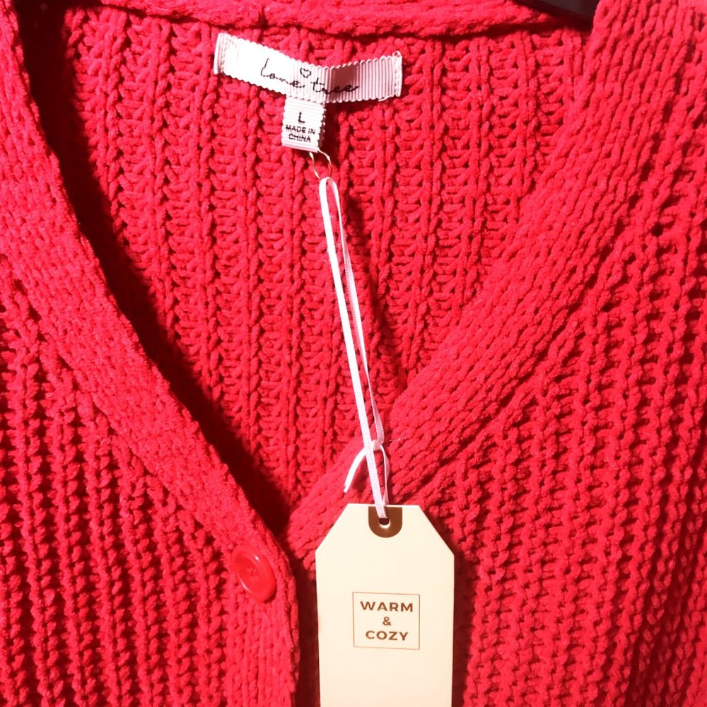 SOLD 🔥Love Tree Red Comfy Cropped Knit Sweater L - Picture 2 of 3